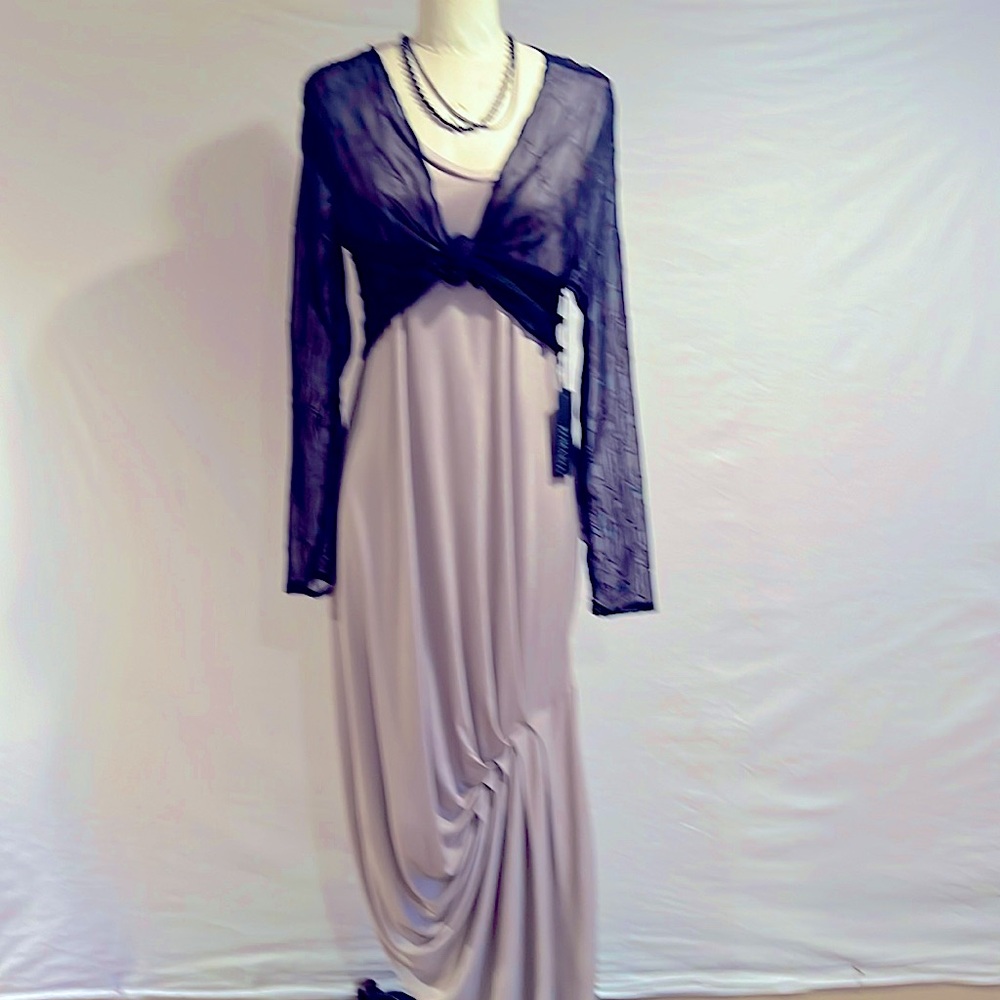 Unique Draped Dress from Ozai N Ku with Assymetrical Sleeves, Neckline and Hem